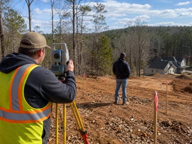 Topography Survey measuring a sloped construction site before grading in Alabaster Alabama